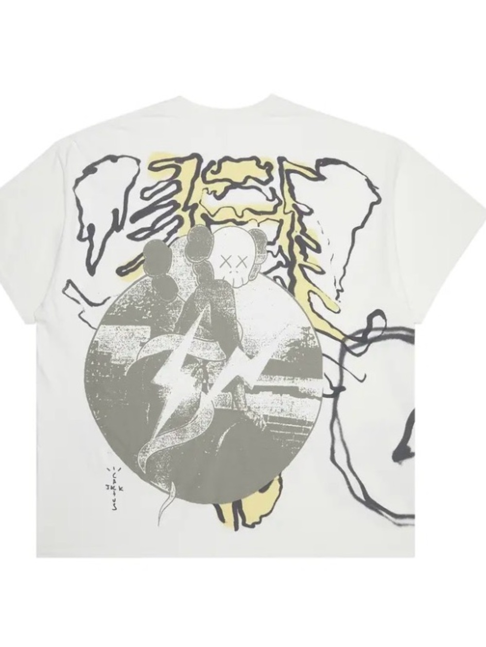 Graphic Short Sleeve Tee - White with Gray & Yellow Print